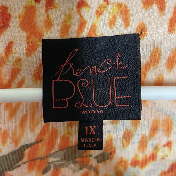 Vtg FRENCH BLUE Orange Boxy Tee Butterfly Rhinestone Cheetah Y2K Fairy Sz 1X - Picture 5 of 7